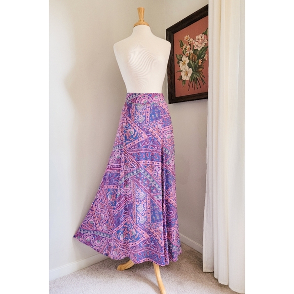 ba&sh Blossom Fanessa Maxi Skirt Blue & Pink Batik Floral Print Size 1 Small - Picture 5 of 16